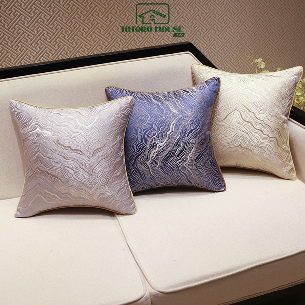 Vỏ gối tựa lưng lụa dệt vân sóng TOTORO HOUSE áo gối vuông sofa sang trọng thời thượng đẳng cấp 45x45cm