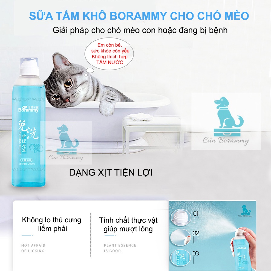 [Mã 151FMCGSALE giảm 8% đơn 500K] Sữa tắm khô cho chó mèo Borammy