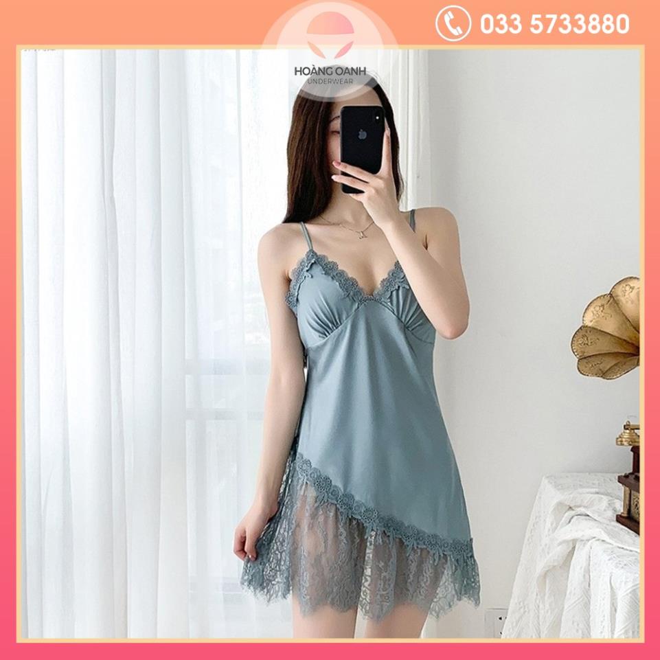 VIP Váy ngủ Hoàng Oanh Underwear, đầm lụa 2 dây pha ren quyến rũ cao cấp
