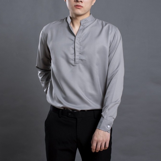 Áo sơ mi nam cổ trụ vải lụa LADOS - 18045 chất mềm mịn form chuẩn phong cách Hàn Quốc | BigBuy360 - bigbuy360.vn