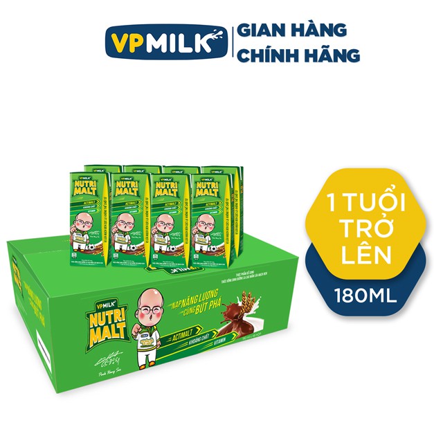 [Mã BMLTA50 giảm 50K đơn 150K] Sữa Ca Cao Mầm Lúa Mạch Đen VPMilk Nutrimalt Hộp 180ml (Thùng 48 Hộp)