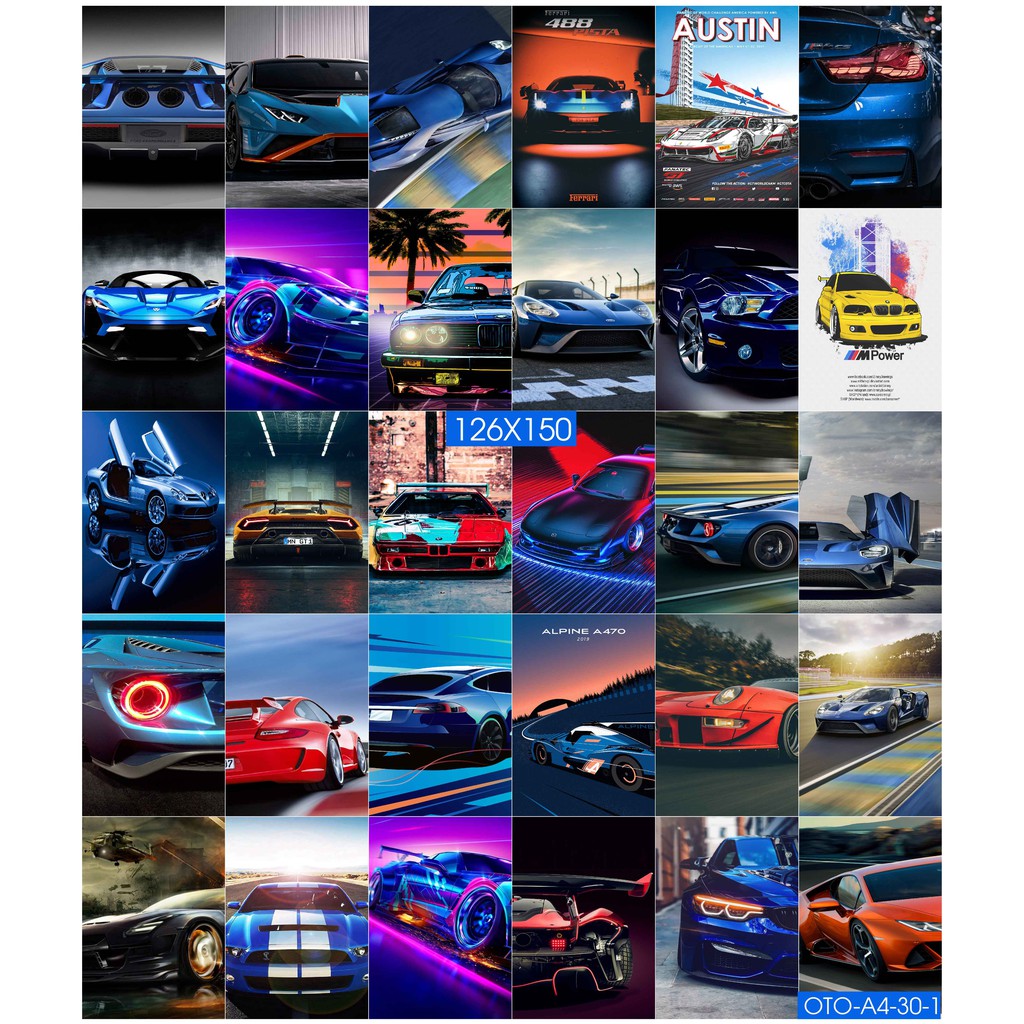 Combo Set 50 tờ Decal dán tường chủ đề Oto