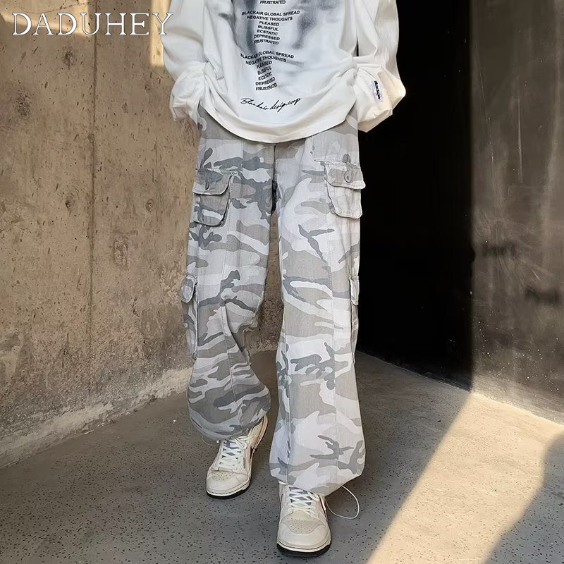 DaDuHey Men's Summer High Street European and American Style Retro Overalls Ins Trendy Fashion Hip Hop Straight Wide Leg Casual Pants