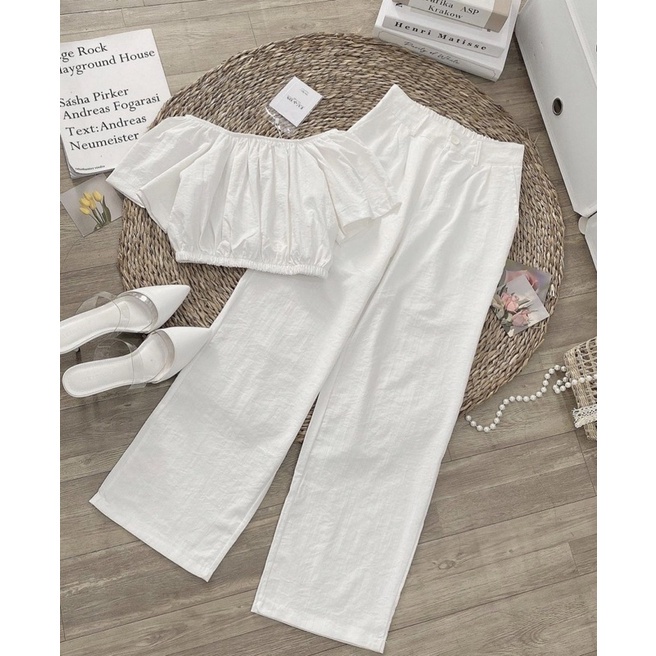 Quần ống rộng lưng cao khóa thật lưng chun sau Dáng dài Quần ống suông lưng thun ống dài màu Kem Đen mặc công sở đi học