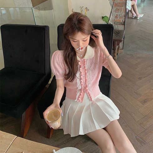 Áo Cardigan Dệt Kim Tay Ngắn Thiết Kế Lỗ Lưới Thời Trang Thanh Lịch Cho Nữ  tao bao
