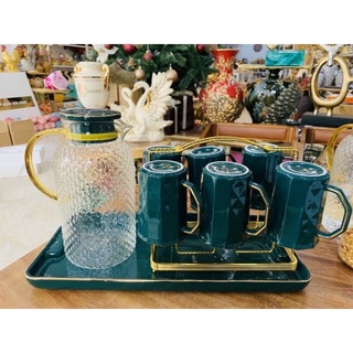 Bộ bình 6 cốc thủy tinh cao cấp kèm giá úp và khay