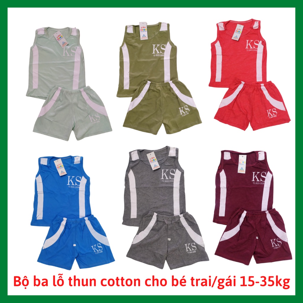 Bộ ba lỗ sát nách cotton cực mát cho bé trai bé gái 15-35kg