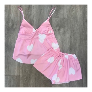 Set đồ ngủ lụa hoạ tiết tim
