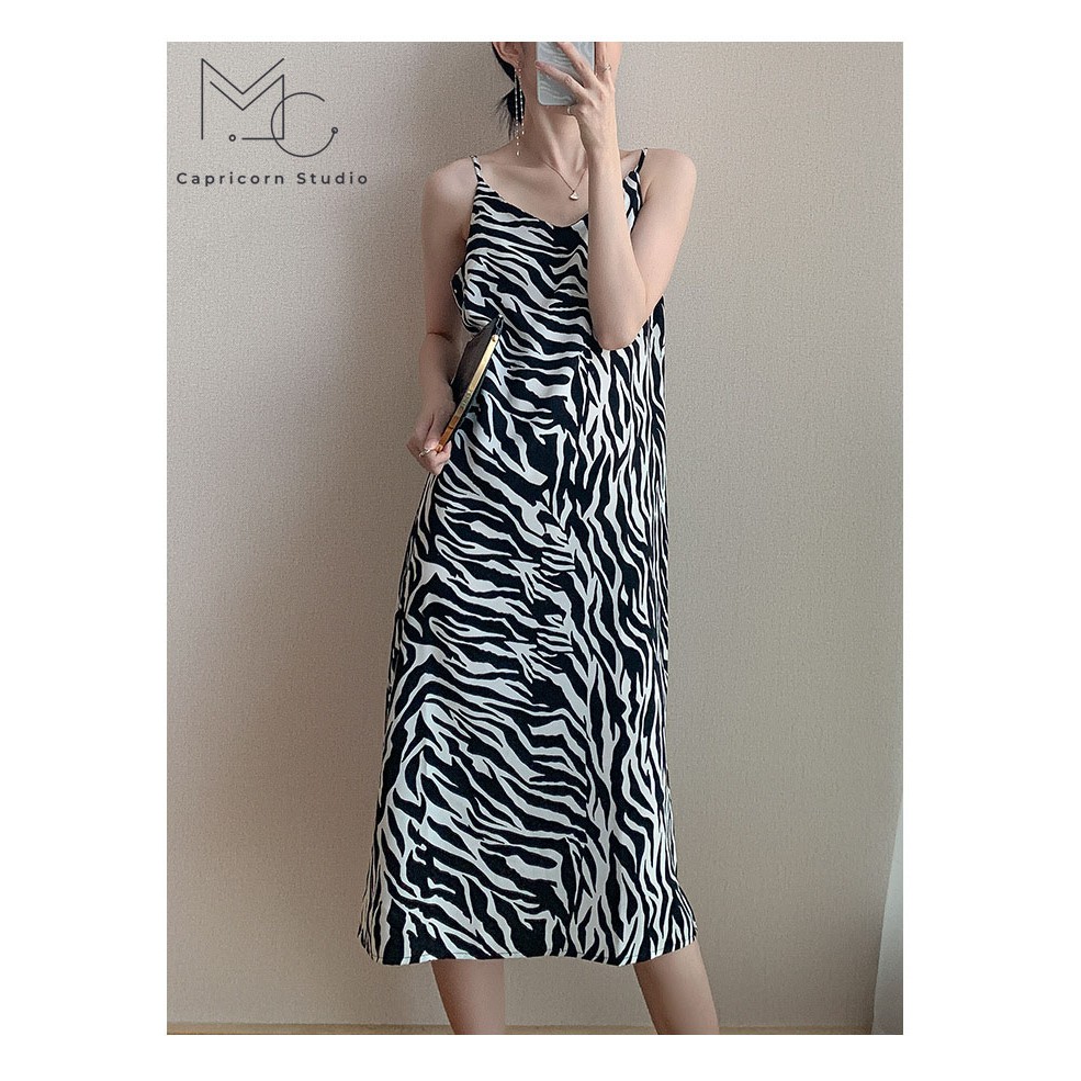 Váy dây mùa hè Sexy Sling Dress hoạ tiết ngựa vằn nhẹ nhàng phong cách Ulzzang có bigsize