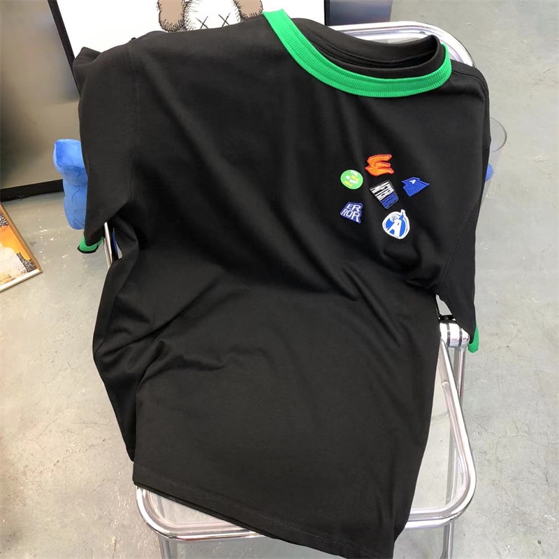 Áo Thun Tay Ngắn Cổ Tròn Thêu Họa Tiết Màu Sắc Tương Phản Thời Trang Mùa Hè Cho Nữ