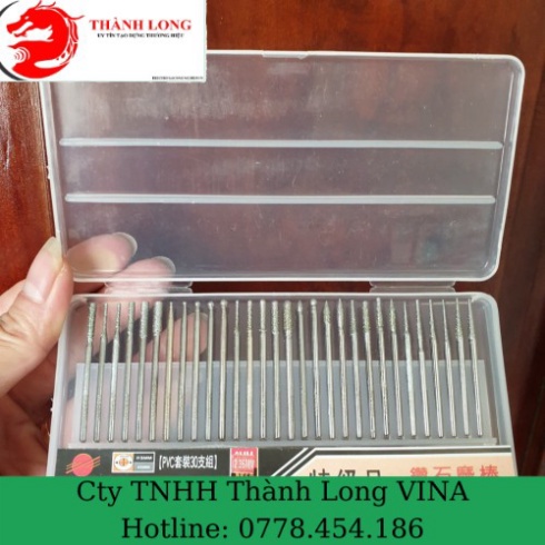 Bộ đầu mài kim cương 30 chi tiết dùng máy khoan mài khắc mini - mũi mài đá mài răng sứ chân cán 2ly