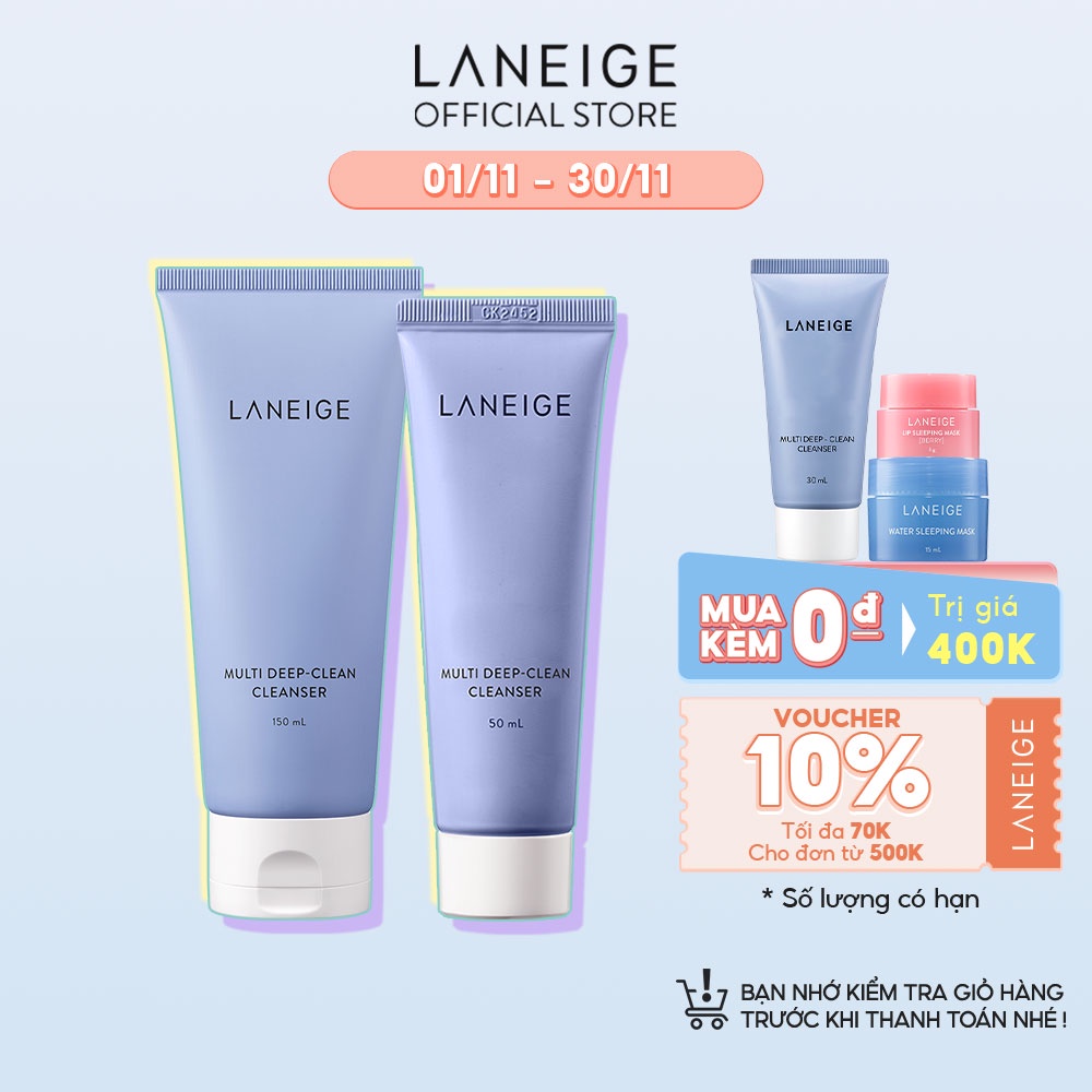 [Mã FMCGMALL -8% đơn 250K] Bộ sữa rửa mặt sạch sâu Laneige Multi Deep Clean Cleanser 150ml & 50ml | BigBuy360 - bigbuy360.vn