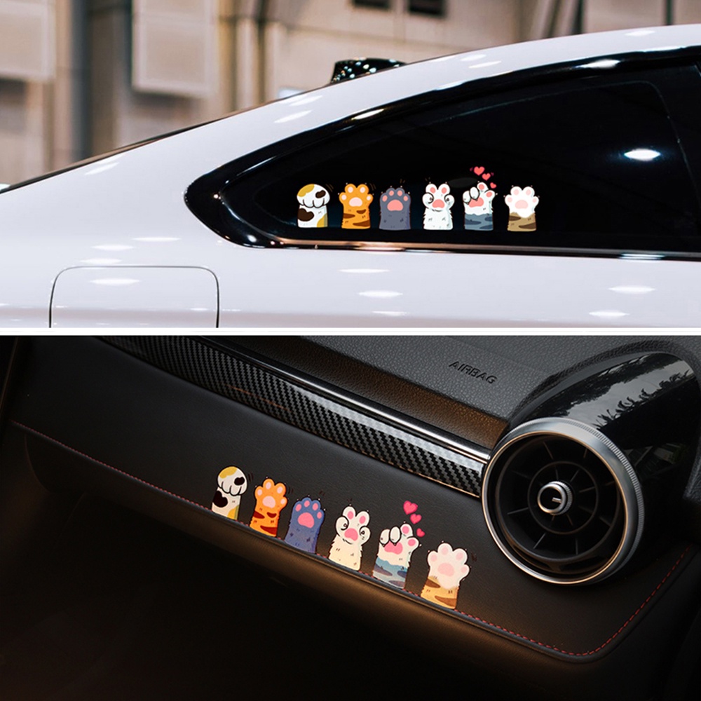 Miếng Dán Phản Quang Chống Nước In Hình Mèo Hoạt Hình Vui Nhộn Trang Trí Thân Xe Hơi