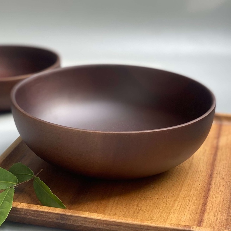 Bát salad gỗ Keo nâu đen nguyên khối đường kính lớn 23cmx9cm đựng Salad/món trộn/hoa quả/đồ khô