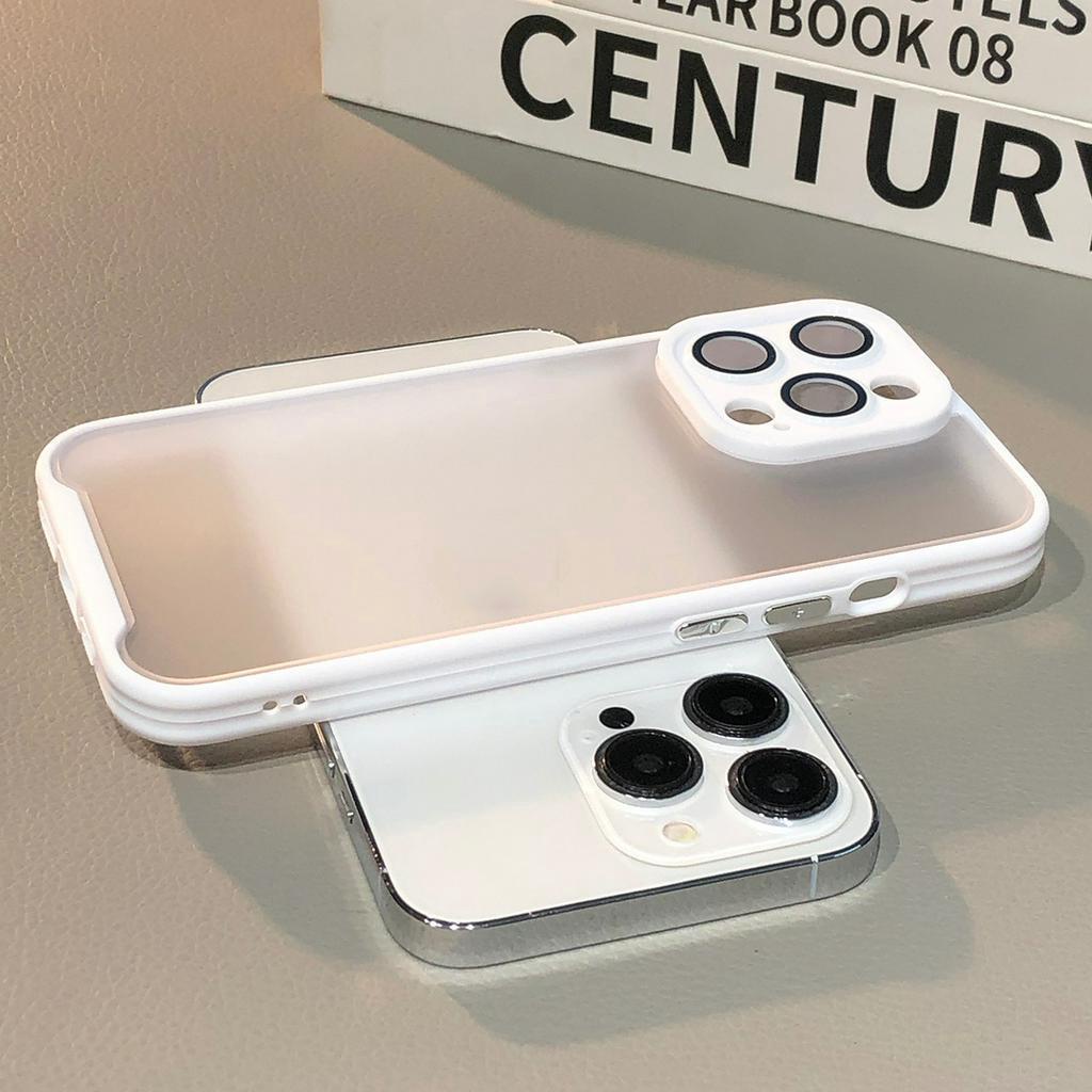 Ốp Điện Thoại Acrylic Cứng Mặt Nhám Màu Trắng Kèm Miếng Dán Bảo Vệ Ống Kính Máy Ảnh Cho compatible for iPhone 11 12 13 14 pro max
