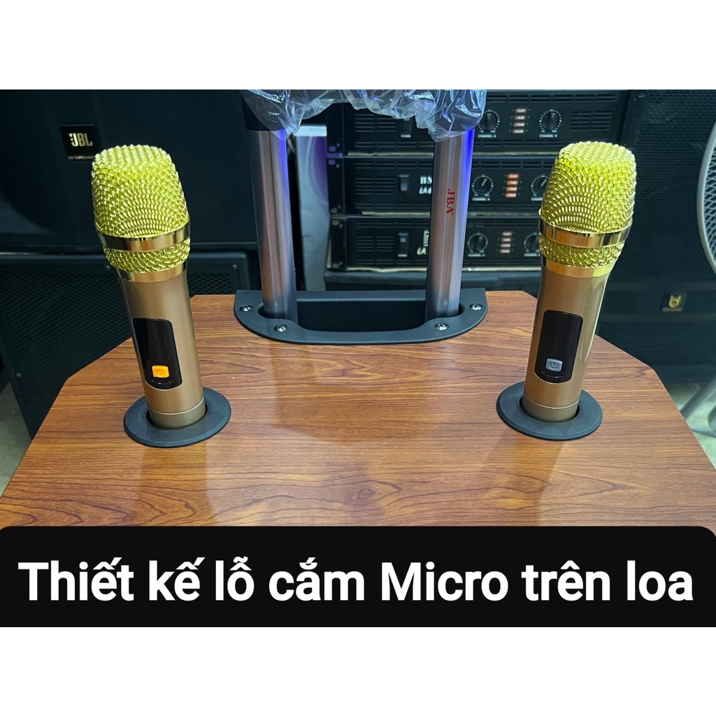 Loa kéo Karaoke Bluetooth JBA J-505B: Bass 40, Có 3 loa, Công suất 500W, Thùng gỗ chắc chắn, 2 Mic không dây vỏ kim loại