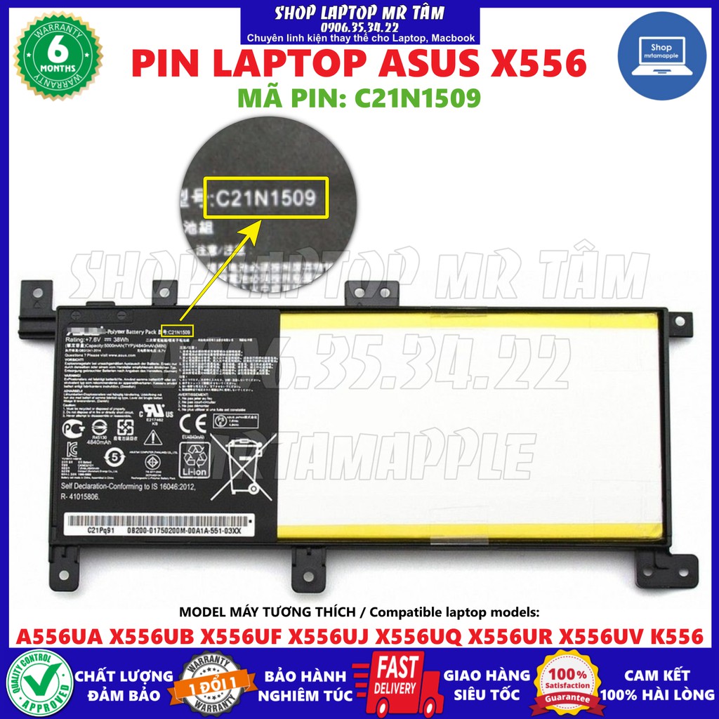 (BATTERY) PIN LAPTOP ASUS X556 (C21N1509) (ZIN) - A556UA X556UB X556UF X556UJ X556UQ X556UR X556UV K556