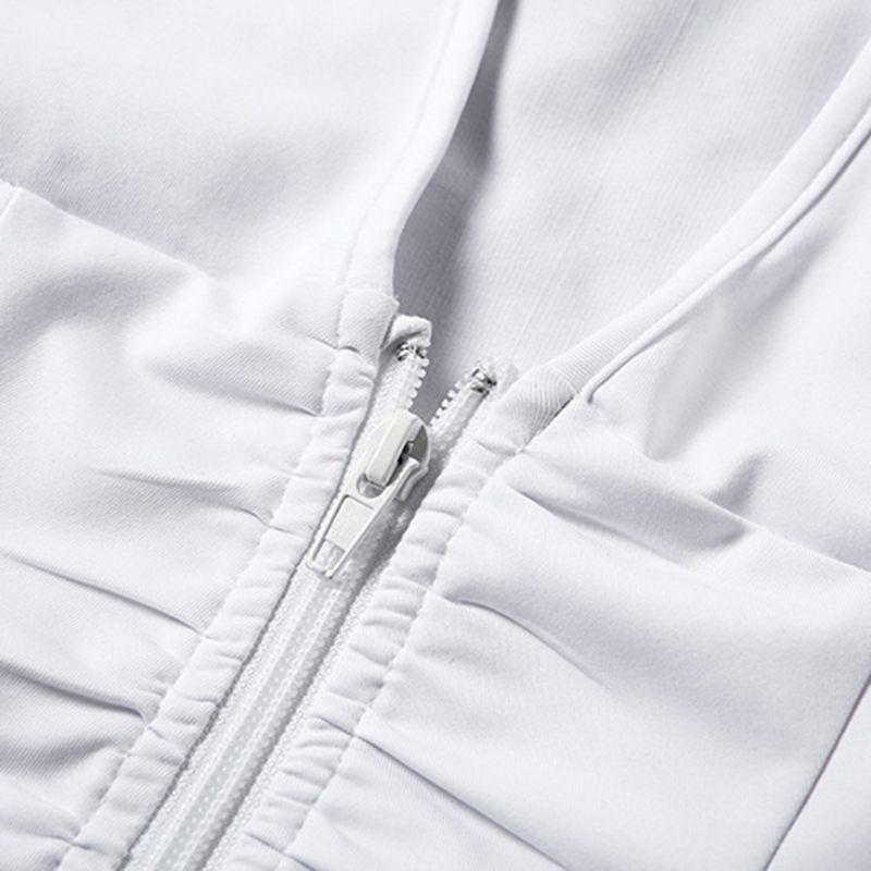 Áo Croptop Tay Dài Cổ Chữ V Phối Lưới Có Khóa Kéo Quyến Rũ Thời Trang Cho Nữ