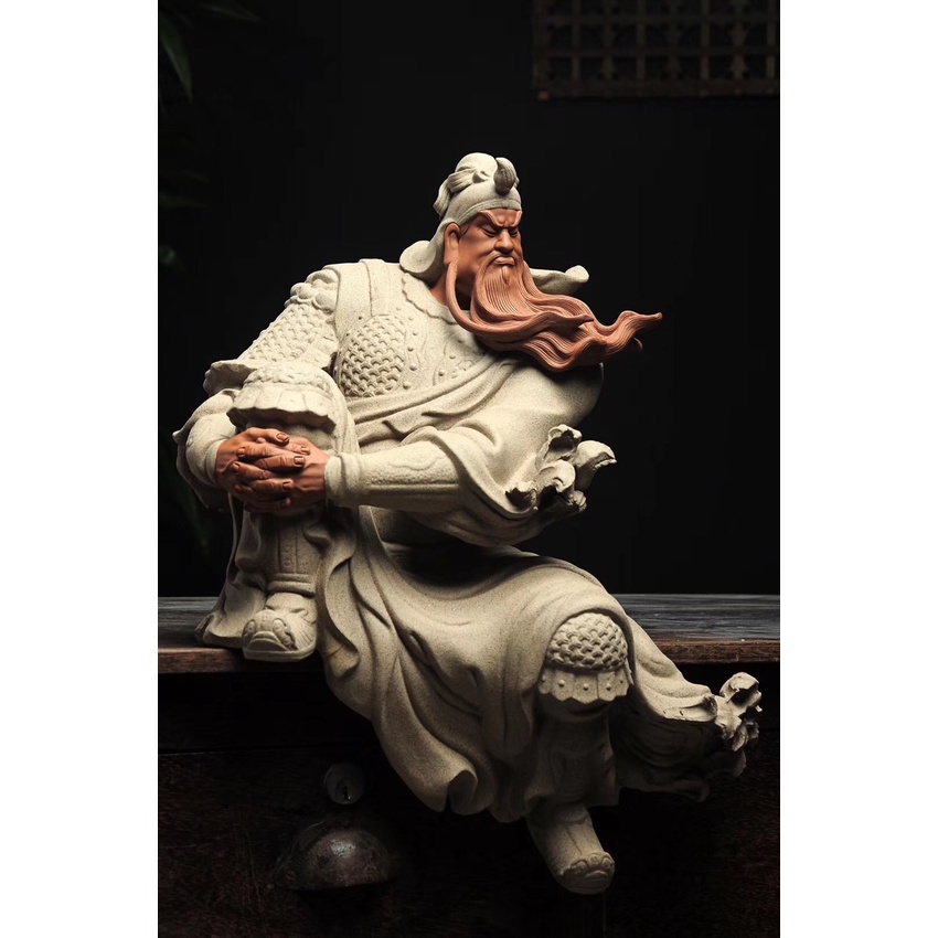 Tượng Quan Công ngồi trầm tư suy nghĩ gốm tử sa cao cấp- Tượng gốm tử sa cao cấp hàng hiếm