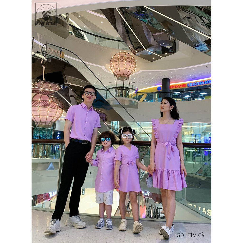 Set gia đình FIGTREE màu tím cà (TAY NGẮN) thủy chung kèm hình ảnh cận cảnh