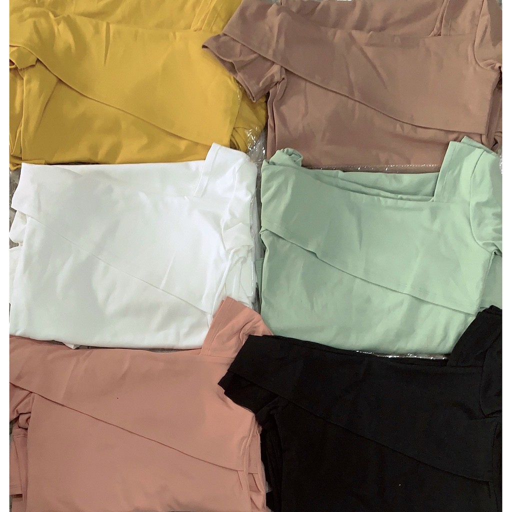 Áo kiểu bozip tay ngắn chéo vai bản xinh ảnh thật