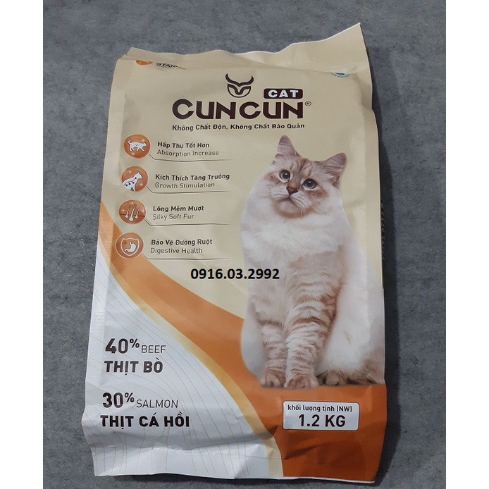 Thức ăn cho mèo Cuncun 1,2kg, Thức ăn cho mèo mượt lông