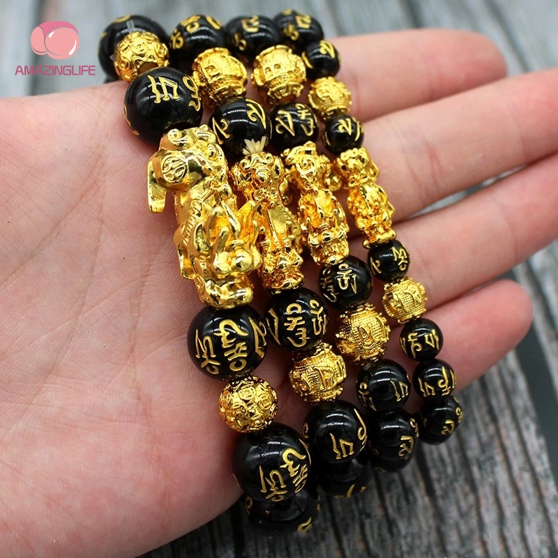 Vòng Tay Chuỗi Hạt Đá Obsidian May Mắn Phong Thủy Có Thể Điều Chỉnh Kích Thước