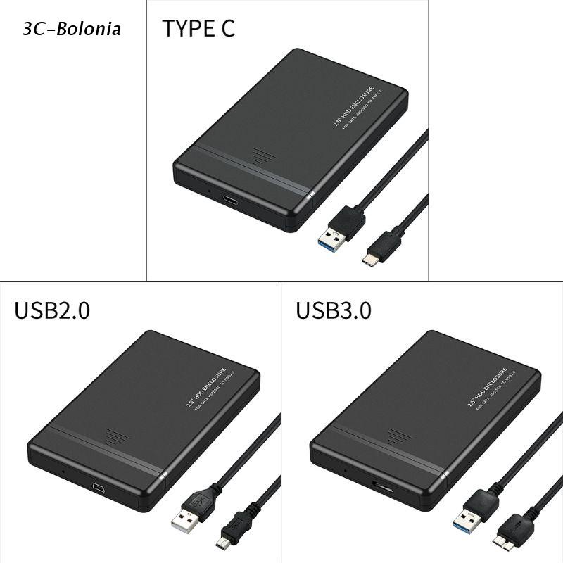 Vỏ đựng ổ cứng ngoài HDD màu đen 2.5 Inch USB 2.0/3.0/3.1 Type-C cho PC Notebook