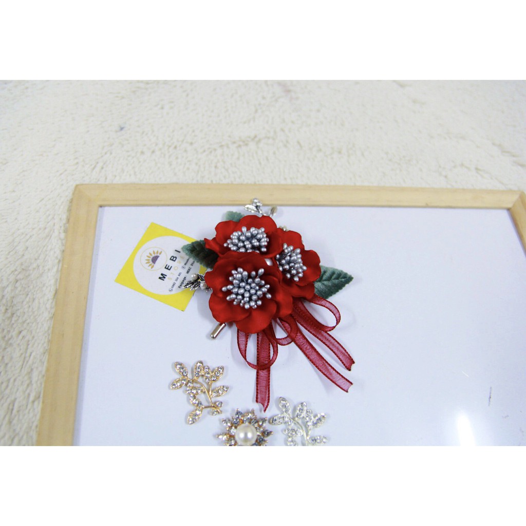 (Ảnh thật 100%) Hoa cài áo handmade mẫu hoa rb chùm 3 bông mix ruy băng voan siêu xinh