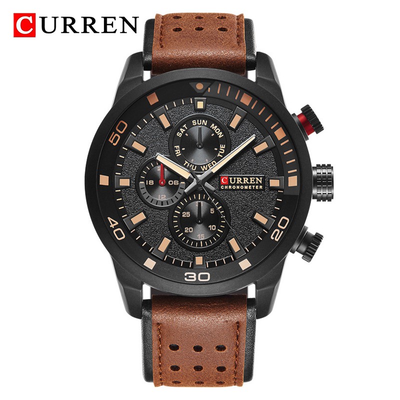 Đồng Hồ Quartz CURREN Chống Thấm Nước Với Dây Đeo Da Kiểu Dáng Thể Thao