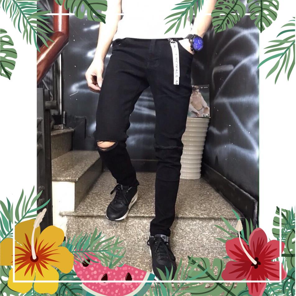 Sale Tết- Quần Jeans Nam Rách Gối Vải Jeans co dãn,mầu đen trơn, hàng đẹp giá tốt az1 * ) ,