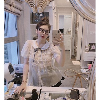 Áo sơ mi nhún bèo ngực tay bồng tiểu thư a98