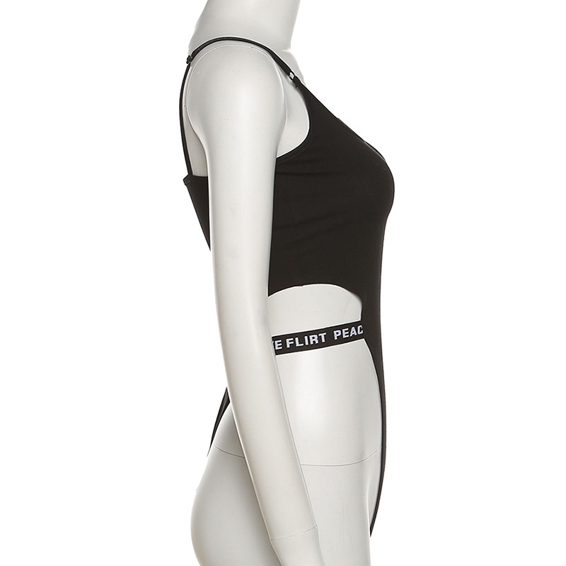 DUNEA Áo liền quần hai dây màu trơn thêu chữ phong cách Âu Mỹ thời trang mùa hè cho nữ 2021