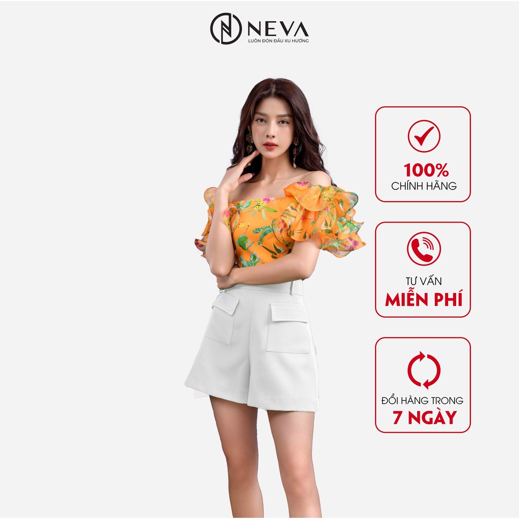 Quần short nữ NEVA dáng chữ A nắp túi trang trí trẻ trung T200043