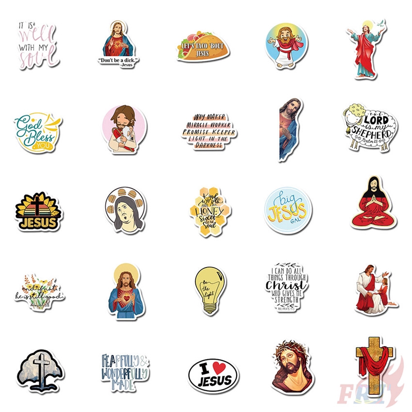 Set 50 hình dán họa tiết chúa Jesus Christ Series 03 thời trang để trang trí laptop ván trượt vali