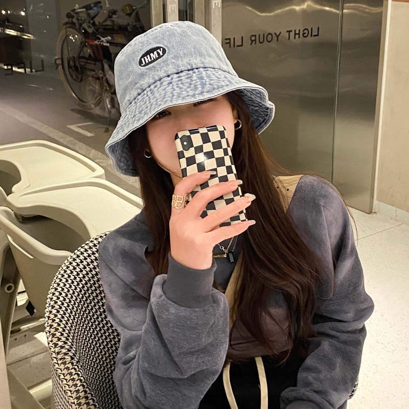 Nón Vành Denim Thêu Chữ Phong Cách Hàn Quốc Mới Cho Nữ