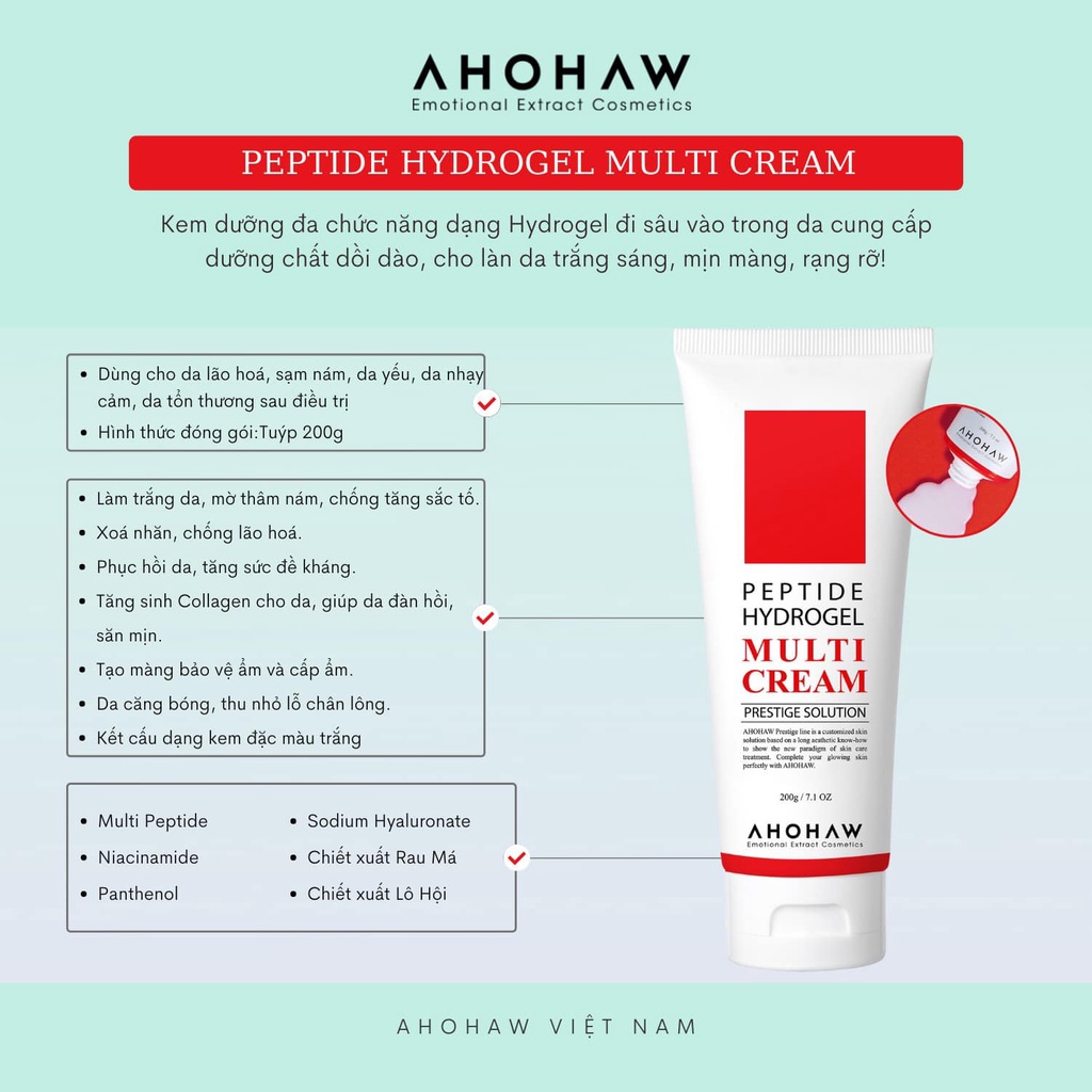 Combo kem Ahohaw Cấp nước ,phục hồi đa chức năng Prestige Solution 200g