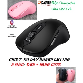 Chuột Không Dây Dareu LM115 màu Hồng cute / Đen truyền thống - Hàng Chính Hãng Bảo Hành 24 Tháng