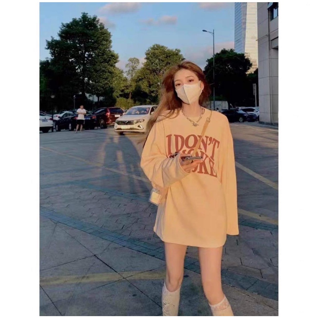 Áo SWeater Nỉ bông Dáng Rộng In Chữ I Don`t Smoke [FREESHIP] Áo Nỉ Nữ Cổ Tròn