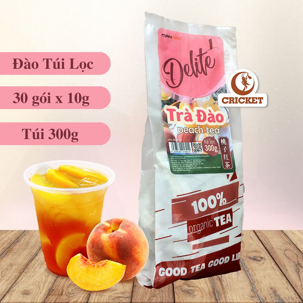 [Mã SKAMPUSH20 giảm 10% đơn 200K] Trà Đào Túi Lọc CAO CẤP DELITE (300g) - Làm Trà Đào, Trà Trái Cây