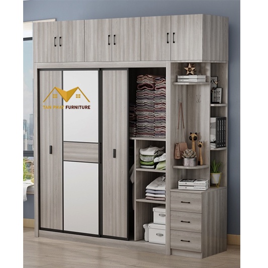 Tủ áo cánh lùa MDF nhập khẩu kết hợp kệ trang trí [miễn phí vận chuyển lắp đặt Hà Nội]