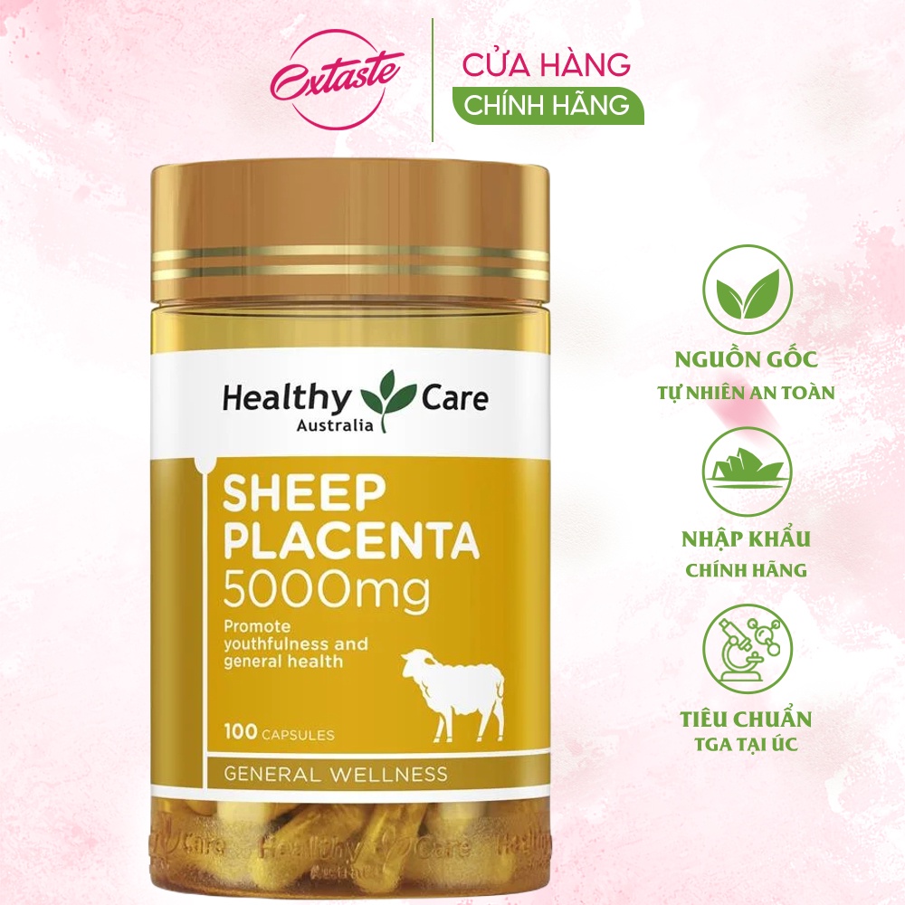 Viên uống nhau thai cừu chống lão hóa, giúp da căng mịn khỏe mạnh Healthy Care Sheep Placenta 100 viên Extaste