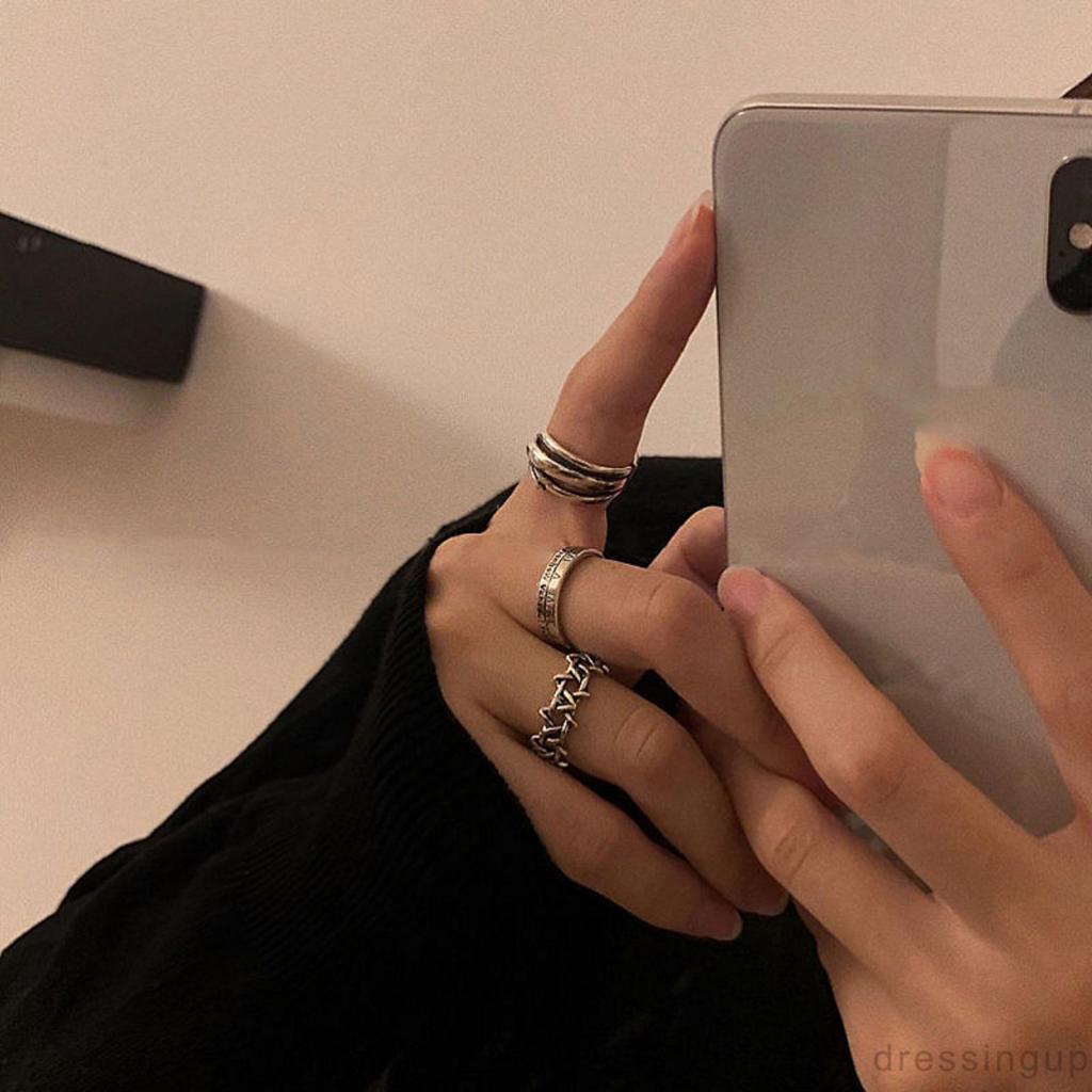 Nhẫn mạ bạc khắc chữ phong cách cổ điển