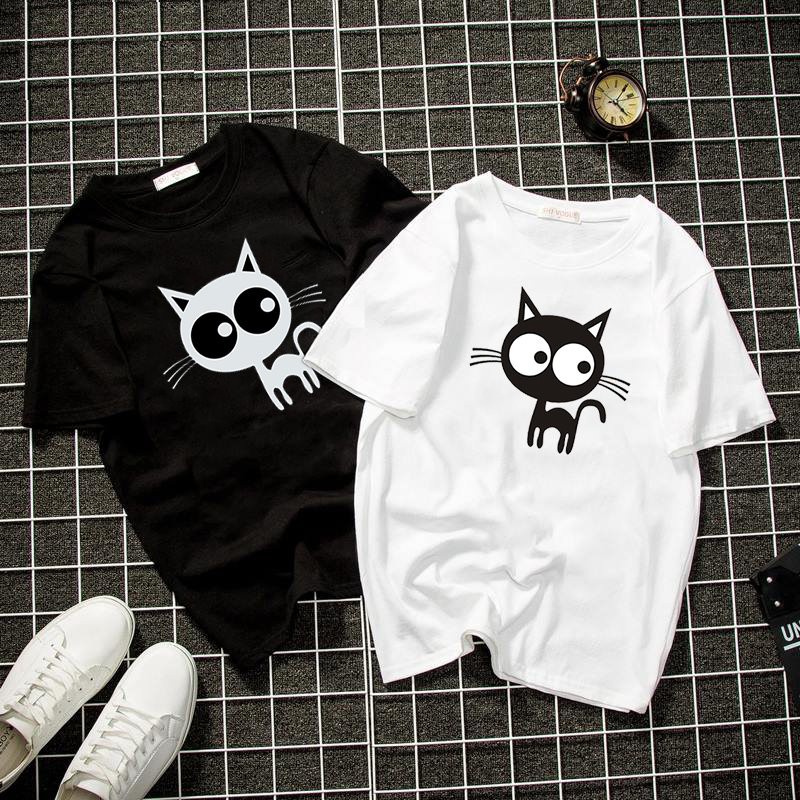 Áo thun unisex form rộng mèo dễ thương Hàn Quốc vải dày mịn 2019T2076