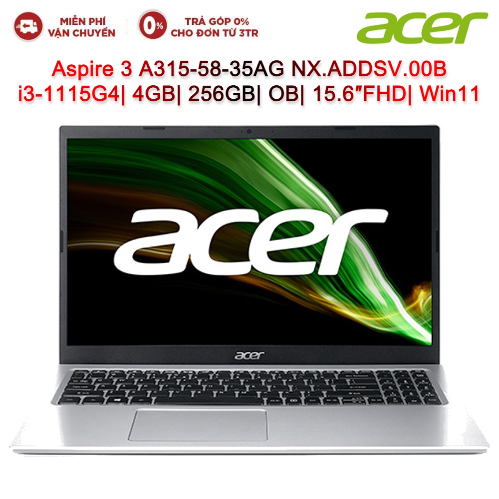 Laptop ACER Aspire 3 A315-58-35AG NX.ADDSV.00B i3-1115G4| 4GB| 256GB| OB| 15.6″FHD| Win11