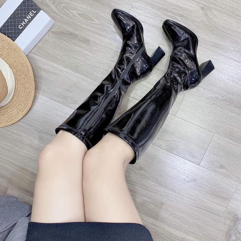 Bốt đùi nữ cao cổ da bóng 7p hot hit sẵn hàng