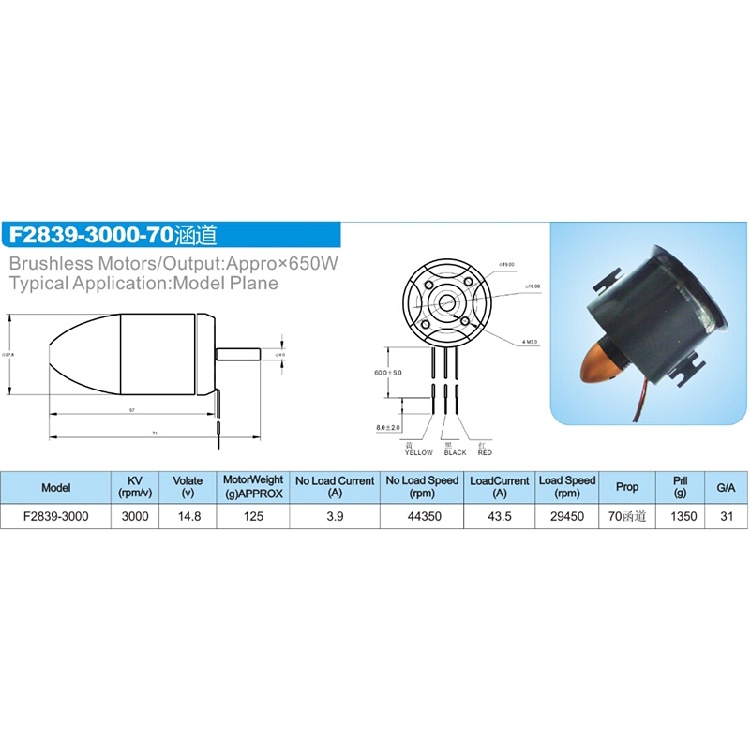 Động Cơ Không Chổi Than 6 Cánh 70mm / 90mm EDF F2839 3000KV / F3553 1750KV 650W / 1600W Cho Máy Bay Điều Khiển Từ Xa