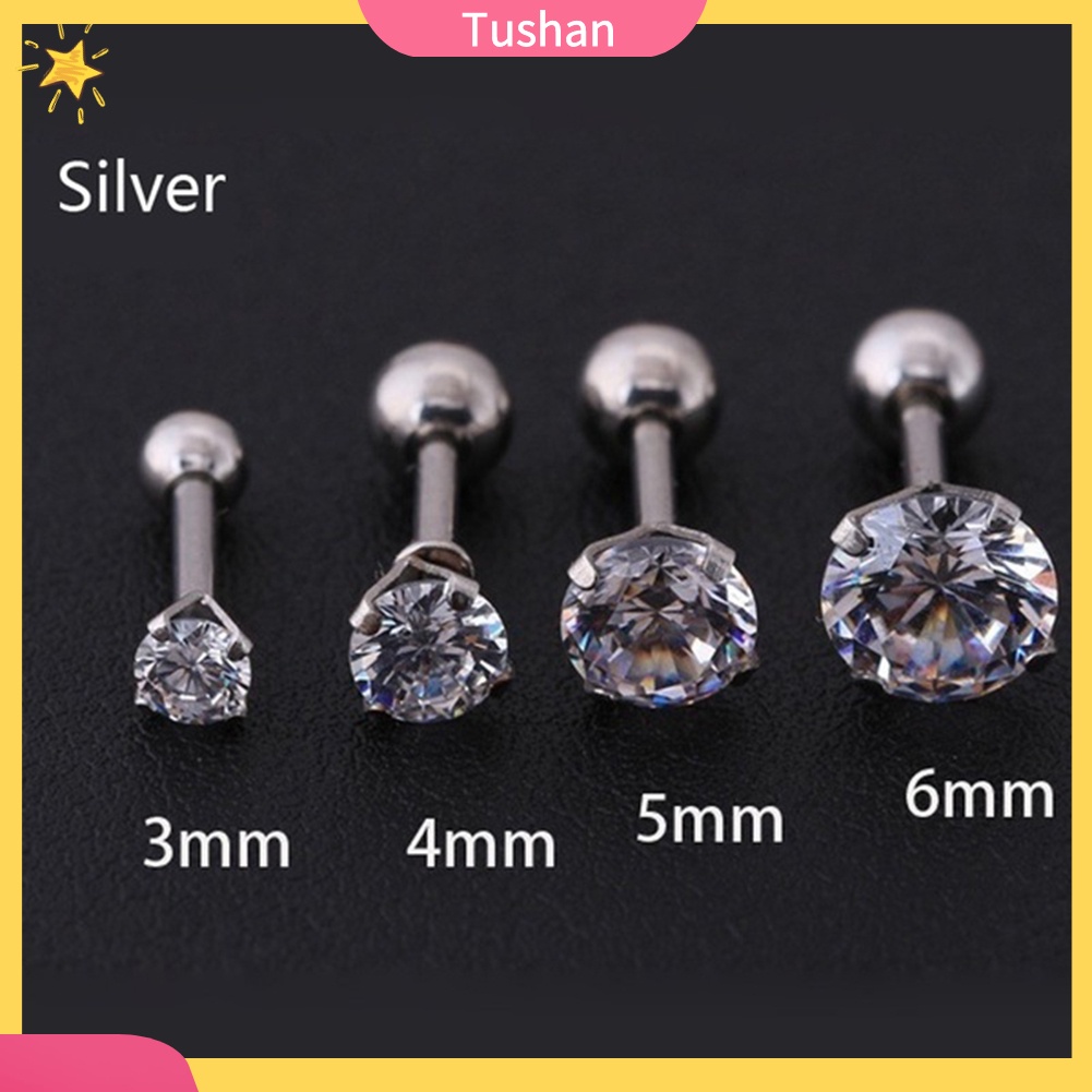 Bông tai đinh tán bằng thép titan đính zirconia cho unisex