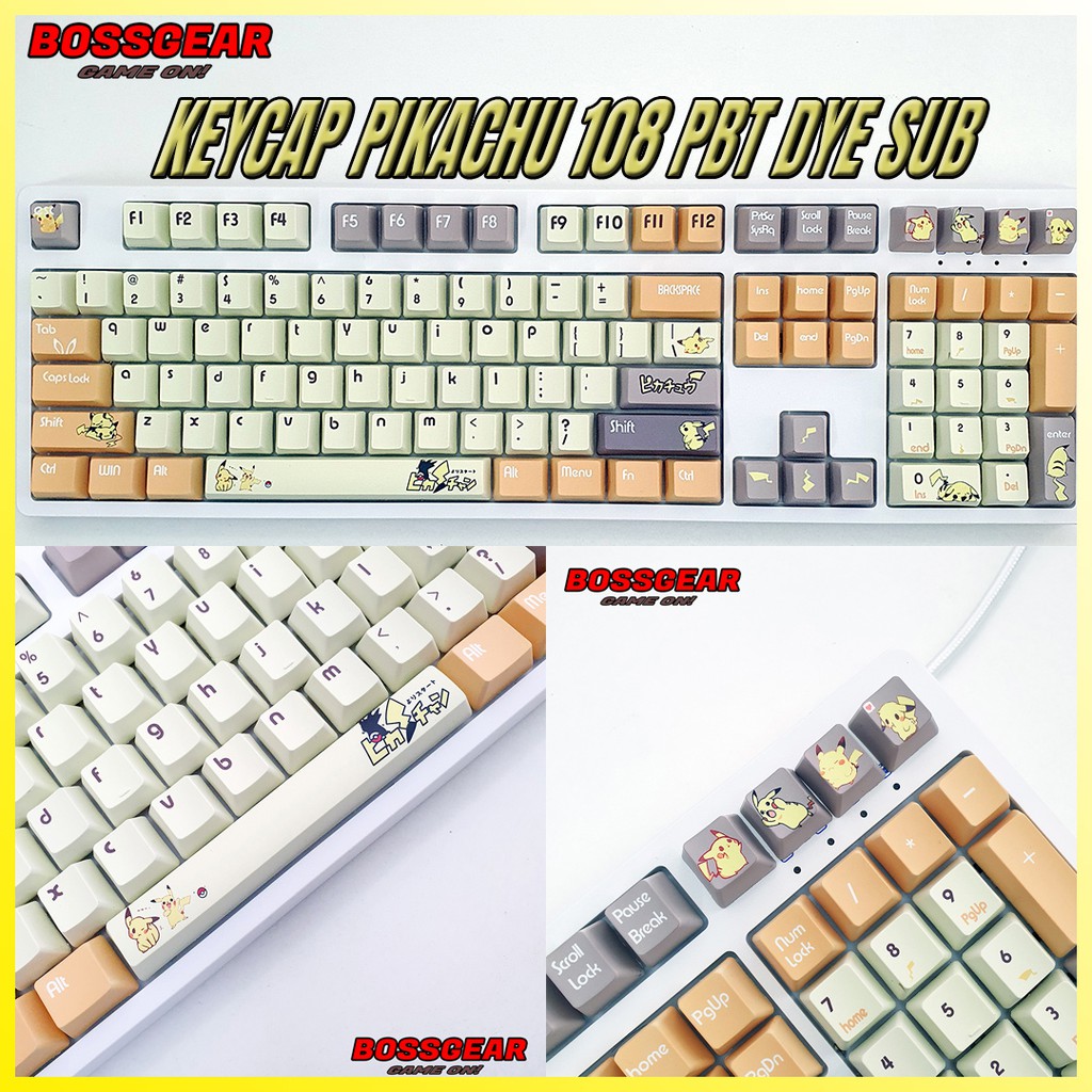 Keycap 108 Phím PBT Dye Sub Pikachu 5 mặt cực đẹp ( Thick PBT, OEM Profile, Ansi Layout)