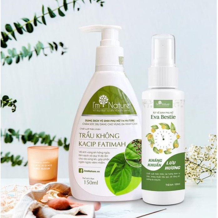 Combo Xịt Khử Mùi - Nước Hoa Vùng Kín Eva Bestie 100ml & Dung Dịch Vệ Sinh Trầu Không I'm 150ml Nature